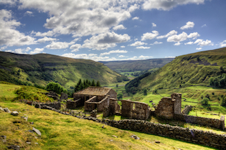 View along Swaledale from the ruins of Crackpot Hall